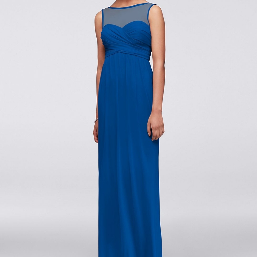 David's bridal horizon blue long bridesmaid dress
